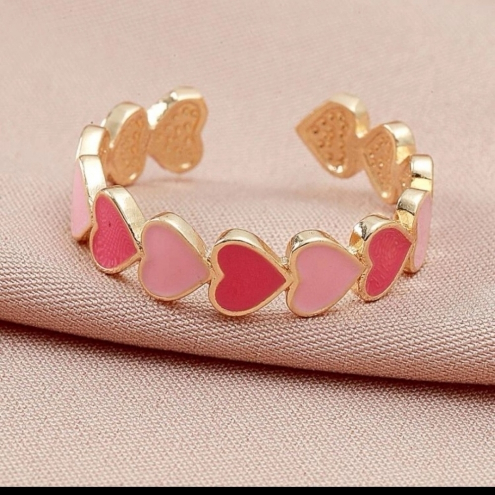 Pink Heart Gold Cuff Ring
